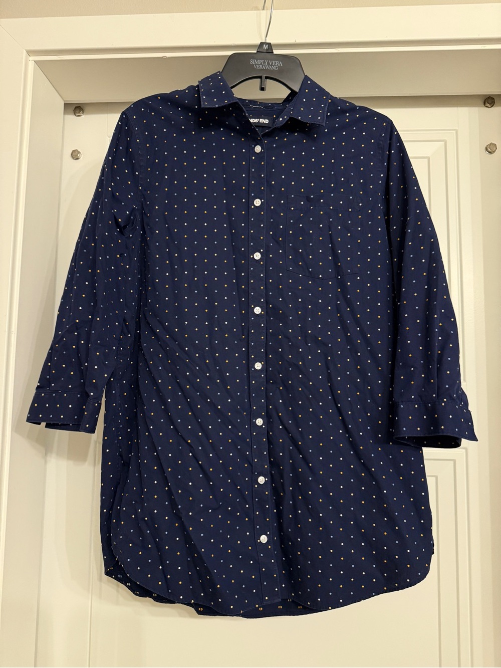 Lands End Navy Dot Button-Up Shirt 12T
